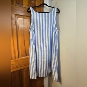 Ava & Viv Blue and White Striped Linen Blend Sleeveless Midi Dress Sz 2XL
